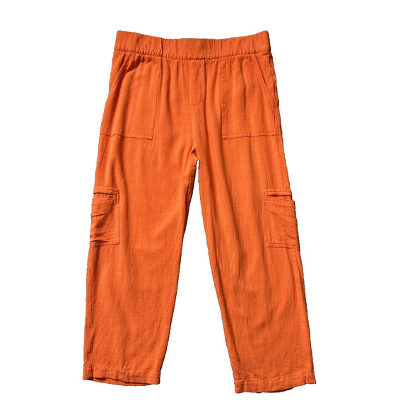 Soft Surroundings Capri Pants Womens Size Medium Orange Linen Cropped Cargo - Picture 1 of 8